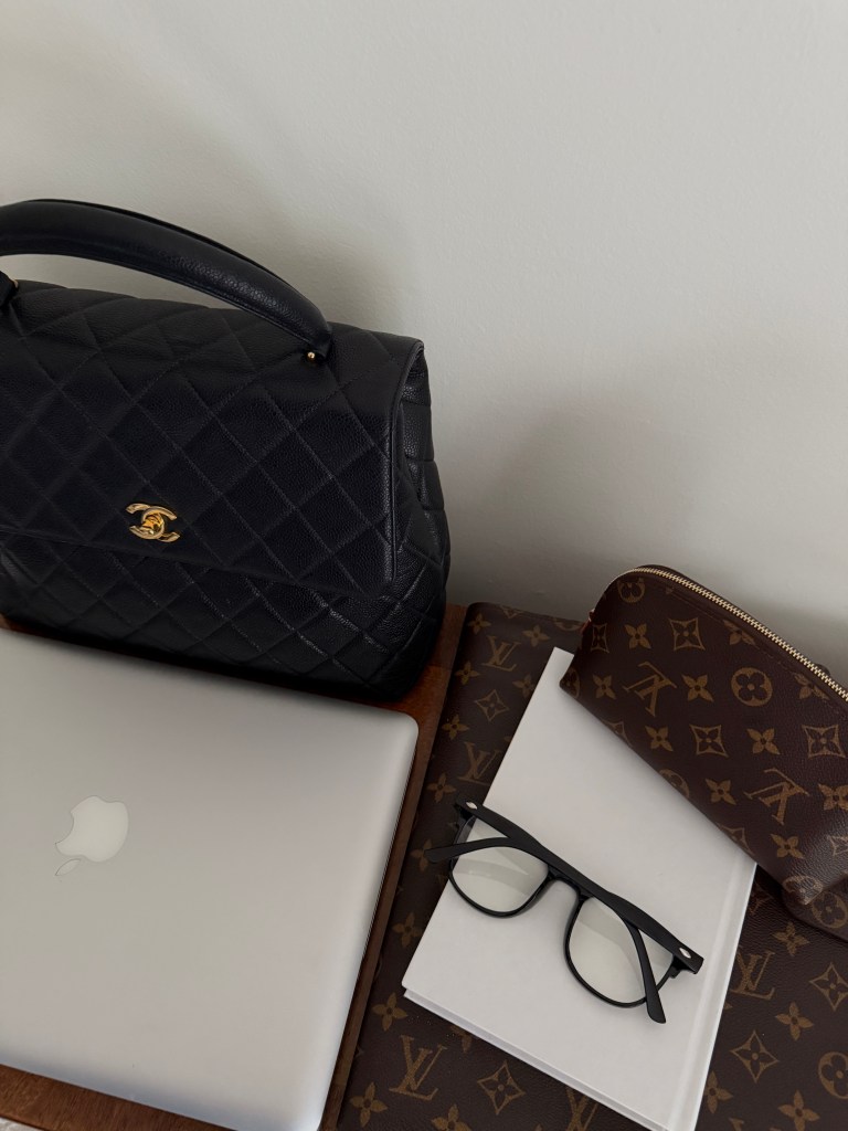 chanel handbag with laptop